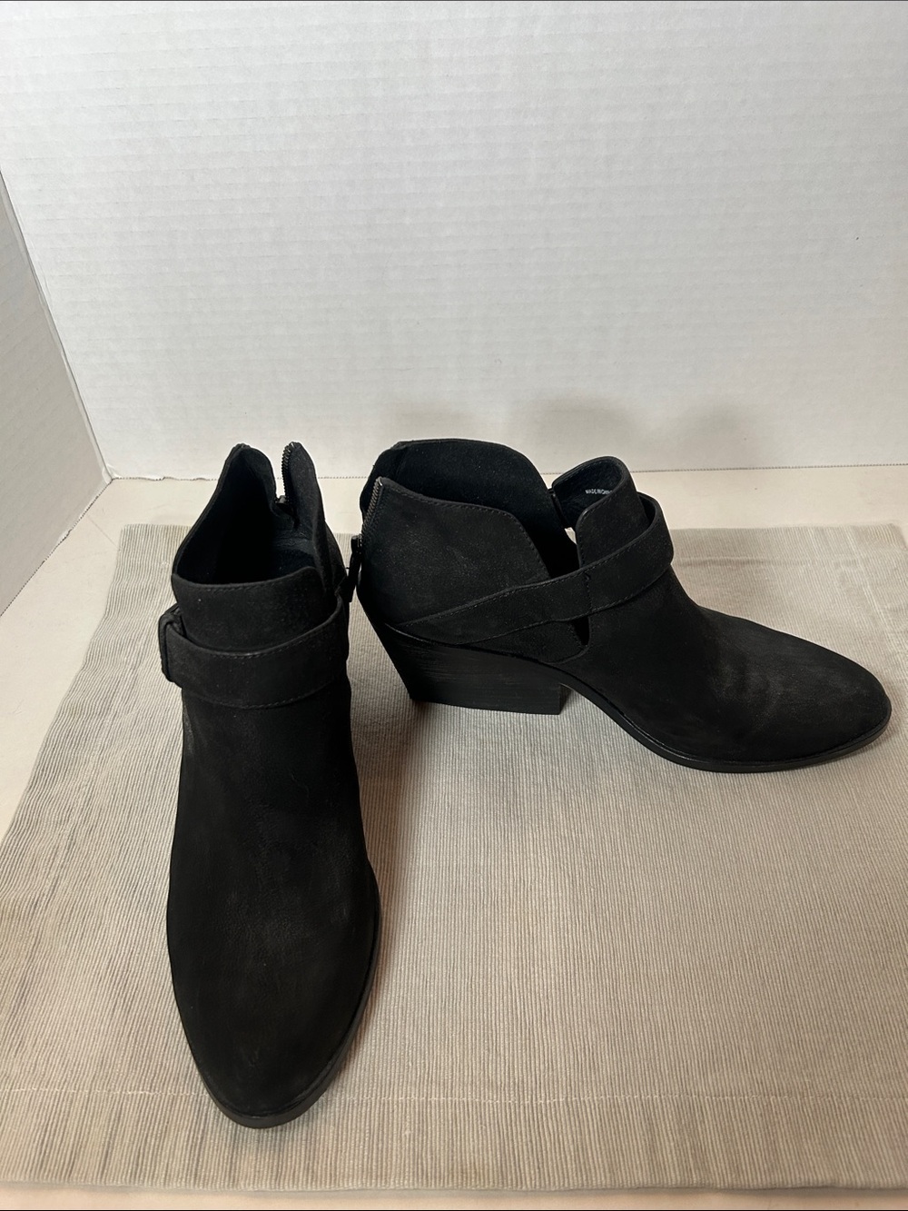 Eileen West Black Suede Cutout Strap Ankle Booties